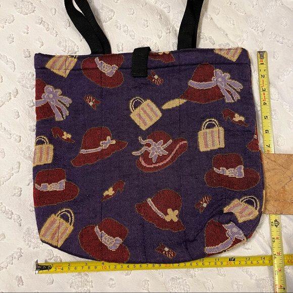 Red Hat Society Purple and Red Quilted Tapestry Fabric Two Handle Laptop Tote - Picture 3 of 4